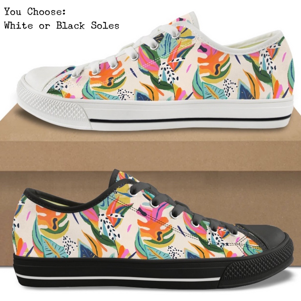 Tropical Leaves Kitty Kicks™️ CANVAS LOW TOP SHOES **REQUEST A PREORDER INVOICE** ($5 deposit will be applied to your full invoice)