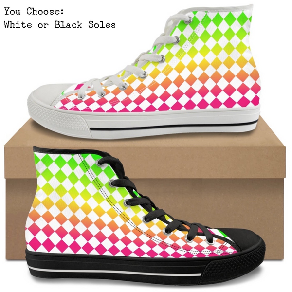 Neon Checkerboard Kitty Kicks™️ CANVAS HIGH TOP SHOES **REQUEST A PREORDER INVOICE** ($5 deposit will be applied to your full invoice)