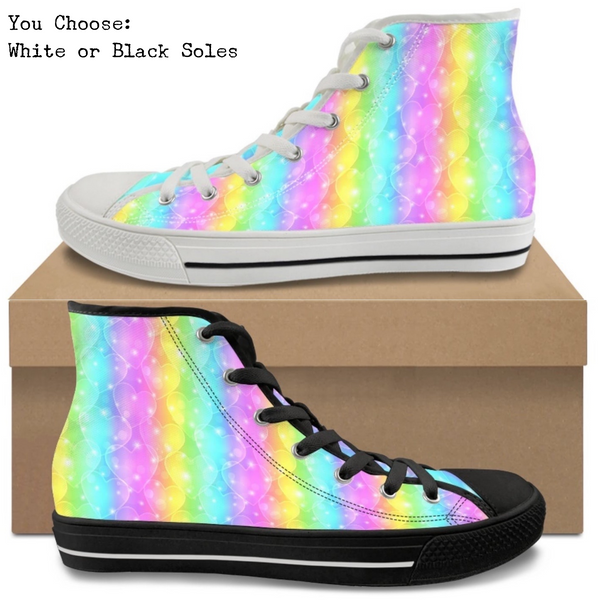 Rainbow Sparkle Hearts Kitty Kicks™️ CANVAS HIGH TOP SHOES **REQUEST A PREORDER INVOICE** ($5 deposit will be applied to your full invoice)