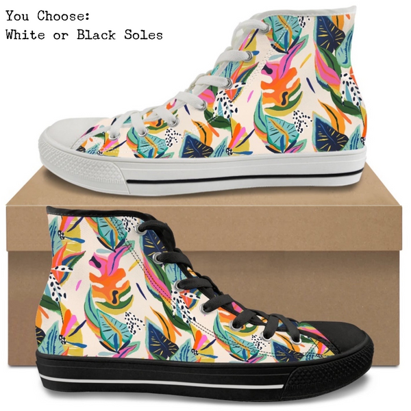 Tropical Leaves Kitty Kicks™️ CANVAS HIGH TOP SHOES **REQUEST A PREORDER INVOICE** ($5 deposit will be applied to your full invoice)