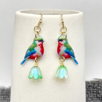 Mio Queena - Resin Bird Flower Dangle Earrings: Multi Color