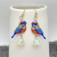 Mio Queena - Resin Bird Flower Dangle Earrings: Blue Multi