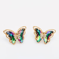 Mio Queena - Gradient Butterfly Stud Earrings Inlaid Cubic Zirconia - Multicolor