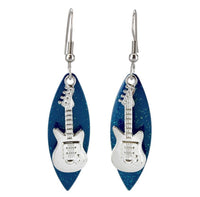 Eye Catching Jewelry - Deep Blue Sparkle Guitar Earrings