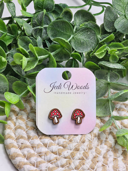 Jedi Woods - Wooden Mushroom Stud Earrings