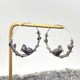 Mio Queena - Bird on Branch Stainless Steel Hoop Earrings