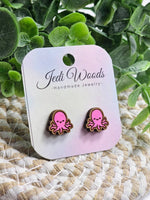 Jedi Woods - Pink Wooden Octopus Stud Earrings