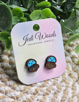 Jedi Woods - Blue Jellyfish Wood Stud Earrings