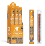 Righteous Felon Street Taco inspired pork sticks packaging and sticks on a white background