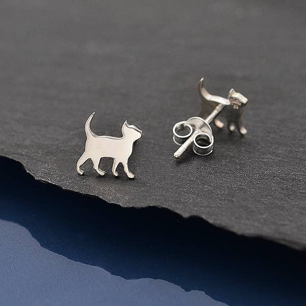 Nina Designs - Tiny Sterling Silver Walking Kitten Post Earrings