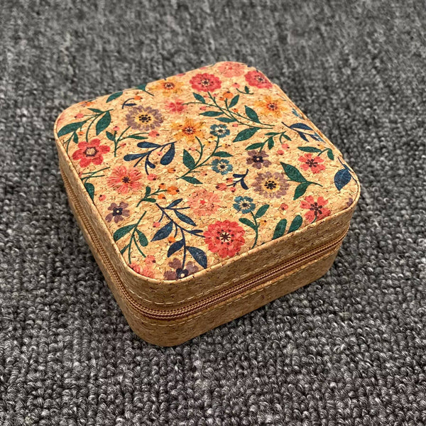 Mio Queena - Vintage Wood Grain PU Leather Jewelry Storage Box: Flowers