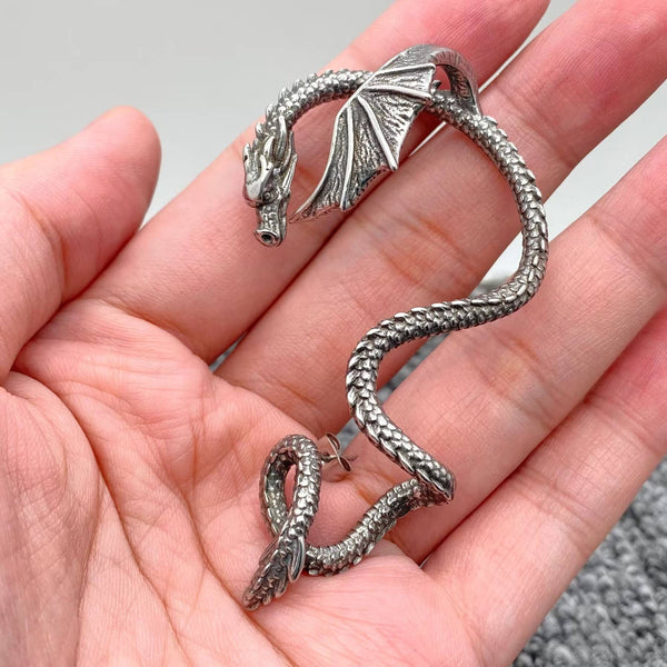 Mio Queena - Single Vintage Stainless Steel Dragon Post Earring: LEFT EAR ONLY