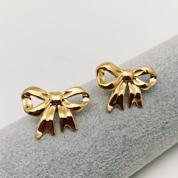 Mio Queena - Bow 18K Gold-Plated Stainless Steel Post Earrings