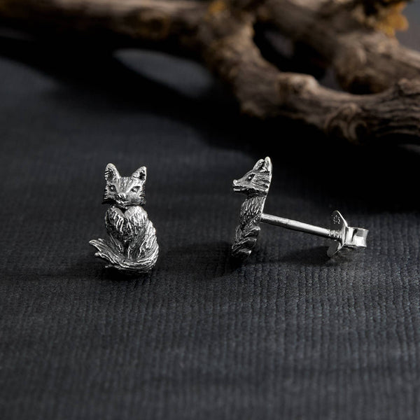Nina Designs - Tiny Sterling Silver Sitting Fox Post Earrings