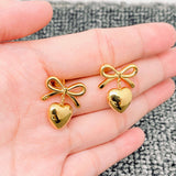 Mio Queena - 18K Gold-Plated Heart Bow Post Earrings