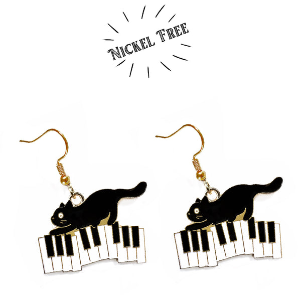 Songbird Artistry - Black Cat Piano Earrings