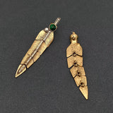 Mio Queena - Vintage Inlaid Malachite & CZ Leaves Feathers Post Earrings