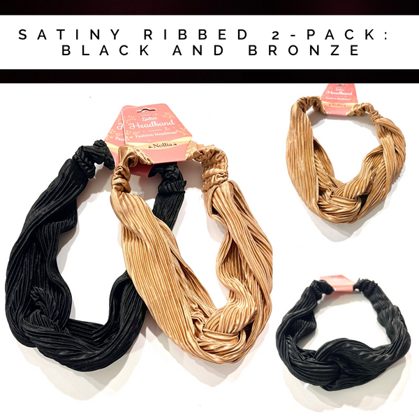 Nollia - Satiny Ribbed Headband 2-Pack: Black & Bronze
