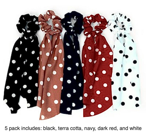 Nollia - Polka Dot Scrunchies with Tails 5-Pack