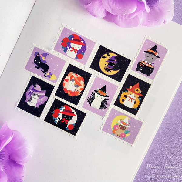 Meow Amor Creative - Witch Cats Stamp-Style Washi Tape