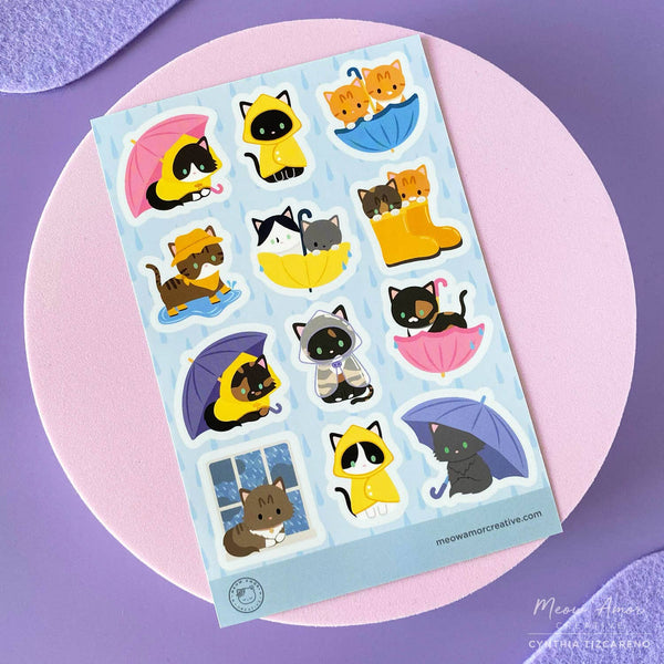 Meow Amor Creative - Rainy Day Cats Vinyl Sticker Sheet