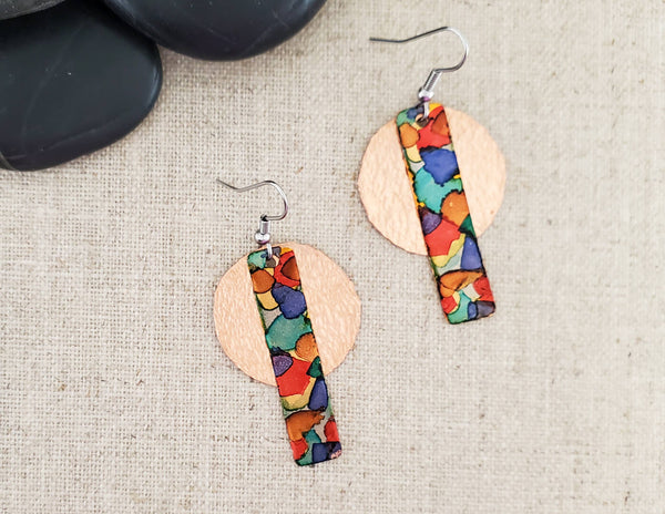 Covaly Artisan Jewelry - Alcohol Ink Long Circle Layered Earrings