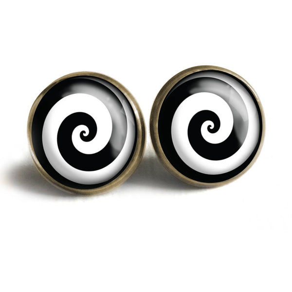 The Divine Iguana - Black and White Spiral Goth Stud Earrings
