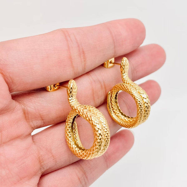Mio Queena - Coiled Snake 18K Gold Plated Stainless Steel Stud Earrings