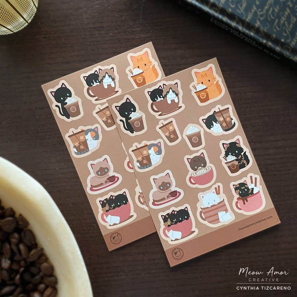 Meow Amor Creative - Coffee Cats Vinyl Sticker Sheet