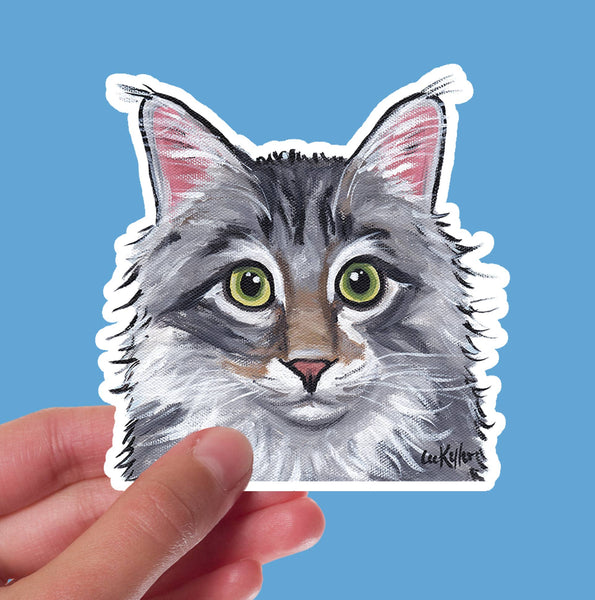 Hippie Hound Studios - Fluffy Grey Cat Sticker