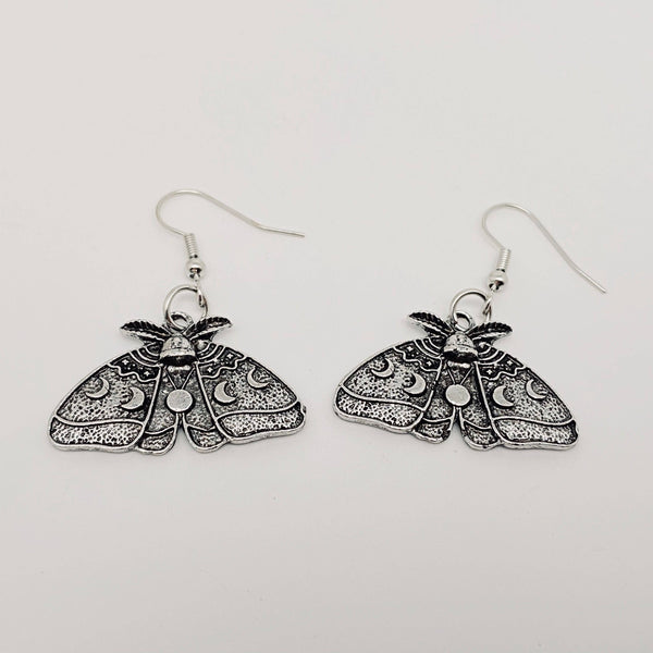Mio Queena - Gothic Sun Moon Moth Earrings: Fish Hook Dangle