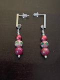 Amy Foxy Style Handmade Post Dangle Earrings - Wine Floral Cloissone Beads