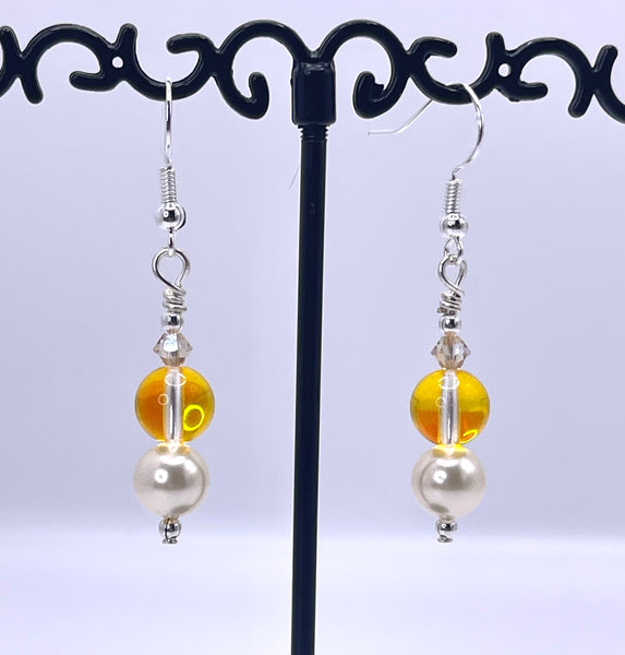 Amy Foxy Style Handmade Earrings Yellow Mermaid Glass with Swarovski Elements™️ Pearl and Bicone Beads