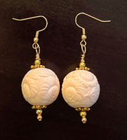 Amy Foxy Style Handmade Earrings Textured Ivory and Golden Beads