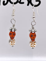 Amy Foxy Style Handmade Earrings - Orange Skulls