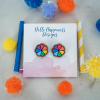Hello Happiness Rainbow Pinwheel Stud Earrings