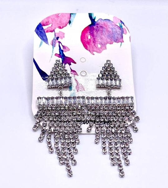Emi Jewellery - Triangle Rhinestone Fringe Earrings