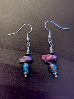 Amy Foxy Style Handmade Earrings Teal Purple and Dyed Pearl Shell Beads