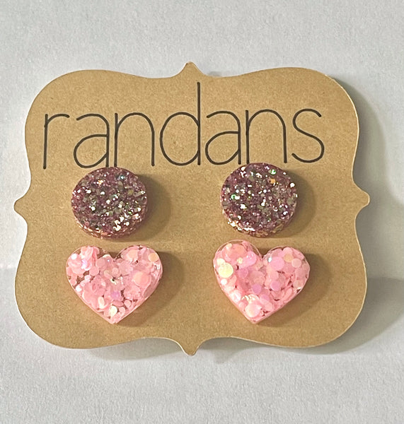 Randans - Glitter Circle and Heart Stud Duo PEACHY PINK