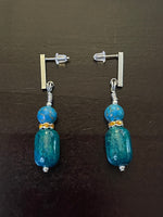 Amy Foxy Style Handmade Post Dangle Earrings Blue Green Stone and Turquoise Gold Beads