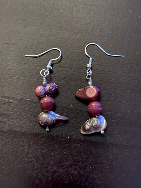 Amy Foxy Style Handmade Earrings Wine Dyed Pearl Shell Beads