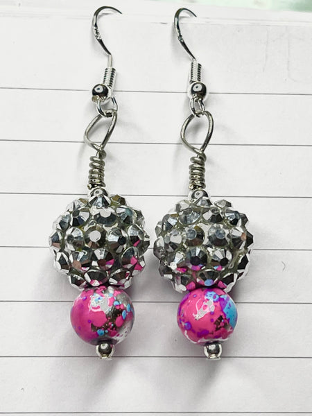 Amy Foxy Style Handmade Earrings -  Silver Disco and Splatter Beads