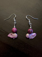 Amy Foxy Style Handmade Earrings Pink Purple Gemstone and Dyed Pearl Shell Beads