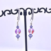 Amy Foxy Style Handmade Post Dangle Earrings - Pink Purple Mermaid Glass and Lavender Swarovski Elements™️ Beads