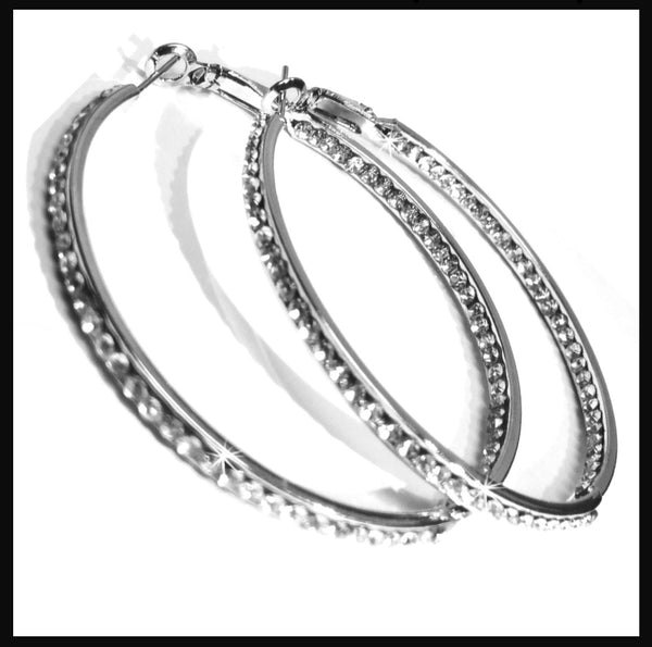 JK 2” Inside Out Crystal Silver Hoop Earrings