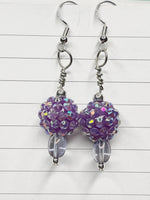 silver tone fish hook earrings with lavender iridescent beads