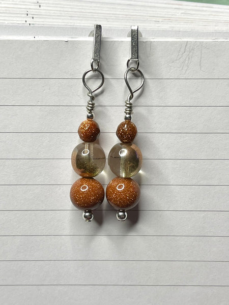 Amy Foxy Style Handmade Post Dangle Earrings - Copper Sandstone Beads