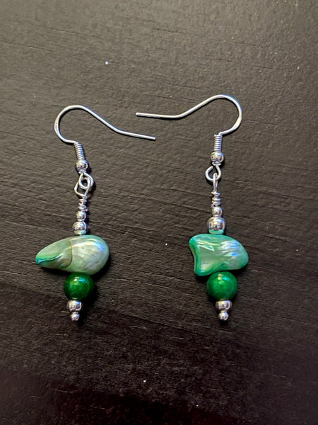 Amy Foxy Style Handmade Earrings Green Holo with Dyed Pearl Shell Beads