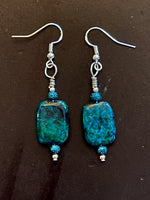 Amy Foxy Style Handmade Earrings - Green and Blue Gemstone Beads
