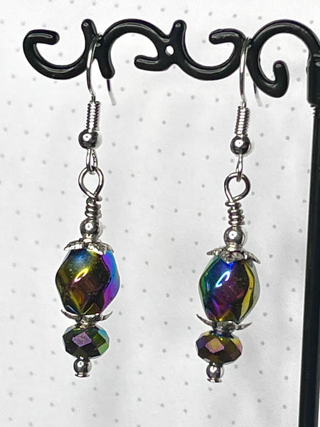 Amy Foxy Style Handmade Earrings - Iridescent Rainbow Metallic Beads